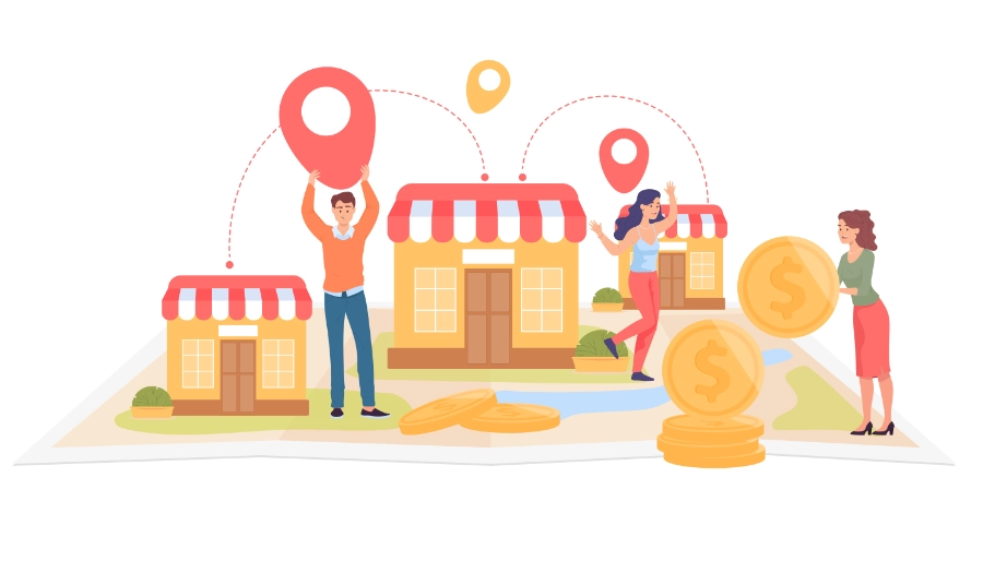 small_shops_owners_holding_location_pins_on_map Boosting Brand Buzz: How IMG’s Social Strategy Garnered 413 Website Visits for Our eCommerce Client