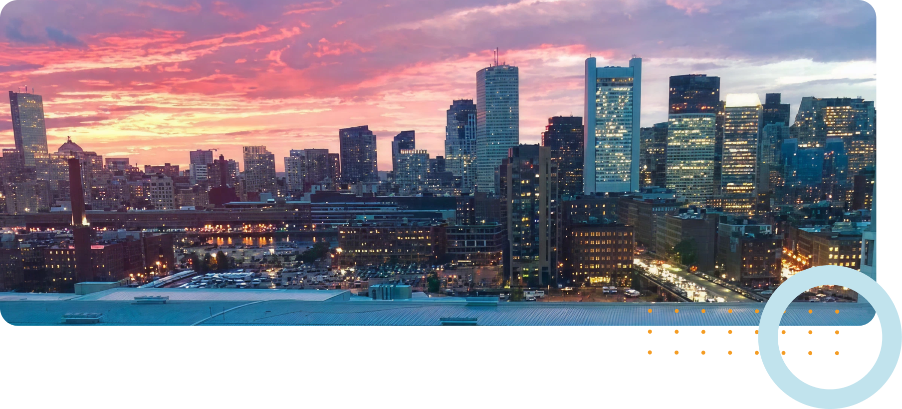Boston cityscape at sunset